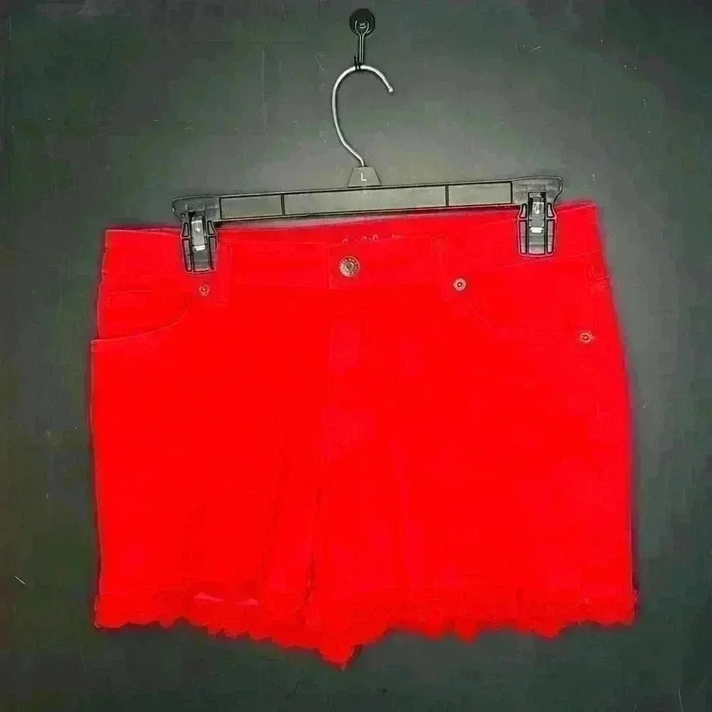 Cat & Jack Girls Size 14/16 Red Shorts Denim Eyelet Lace Trim Super Stretch